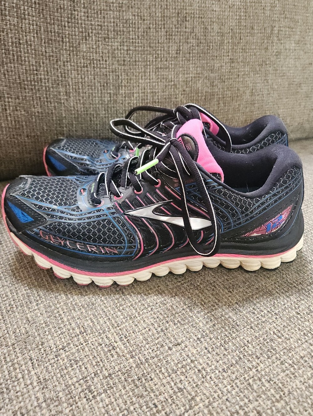 Brooks Glycerin 12 Black Neon Blue Pink Super DNA Comfort Running 7 90's Y2K